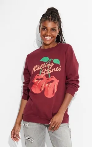 NWT Women’s Rolling Stones Cherry Graphic Sweatshirt Red 2XL Oversized thumbnail 1