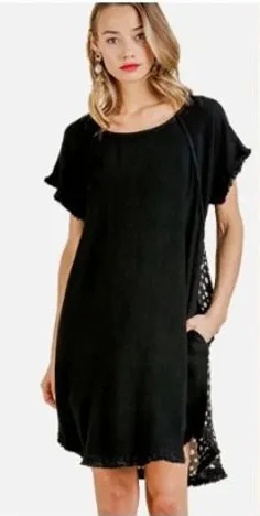 Umgee Women's XL Black Fringe Hem Tunic Dress Casual Boho Summer‎ Cover Up thumbnail 1
