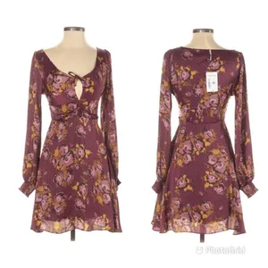 FREE PEOPLE Morning‎ Light Mini Dress Long Sleeve Floral Satin Purple Size 0 New thumbnail 3