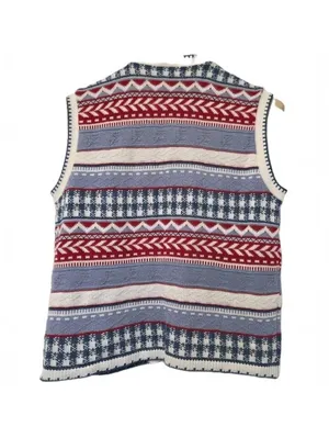 Vintage Fisherman Nostalgic Sweater Vest Womens Size Med Patriotic Blue quilt thumbnail 2