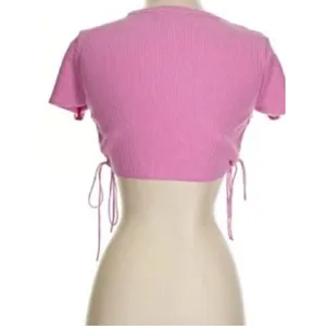 Zara Pink Ribbed Knit Crop Top Medium Ruched Y2K Streetwear coquette girl fest thumbnail 3