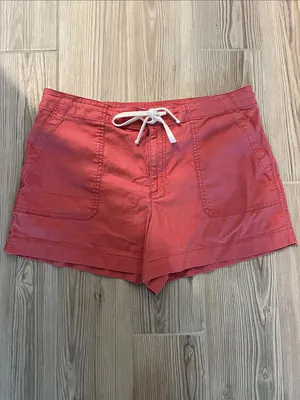 LOFT Cotton Cargo Utility Drawstring Shorts (Sz 14) Clay Salmon Coral thumbnail 2