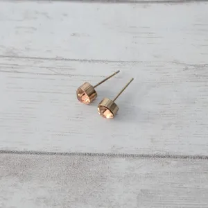 Vintage Stud Earrings - Dark Peach Tone Gem 0.5" thumbnail 3