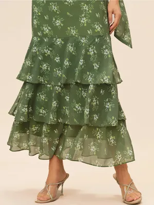 Rihoas Green Floral Ruffled Cold-Shoulder Maxi Dress thumbnail 6