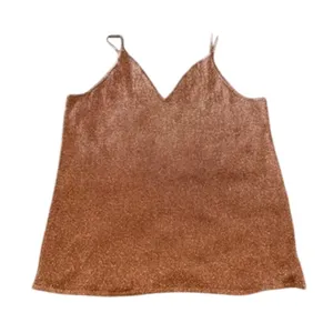 H&M Crochet Style V-Neck Tank Top in Metallic Brown, Size XL thumbnail 1