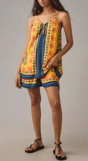 Farm Rio Sunshine Tie Neck Layered Romper, Size L thumbnail 1