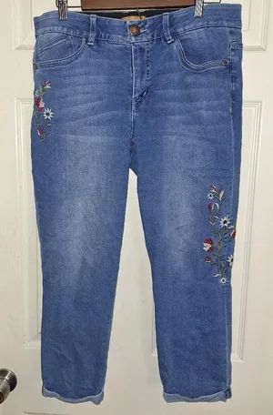 Denim Blue High Rise Embroidered Jeans thumbnail 1