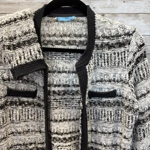 J McLaughlin Womens S Cardigan Open Sweater Tweed Knit Black & White Pockets thumbnail 1