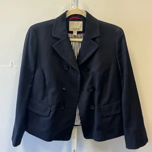 Facconable Linen Cotton Blend Double Breasted Minimalist Women's Blazer Jacket M Black Size M thumbnail 1