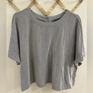 Adrianna Papell Boxy Knit Striped Short Sleeve Top Button Back XL Grey thumbnail 2