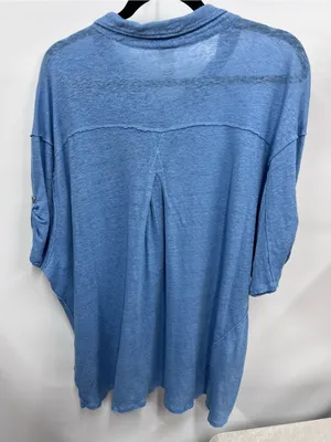 We The Free oversized linen cotton Button-Front Pocket Tee L collared sheer top thumbnail 6
