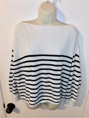 French Connection XS White Black Stripe Knit Boat Neck Sweater Cotton thumbnail 3