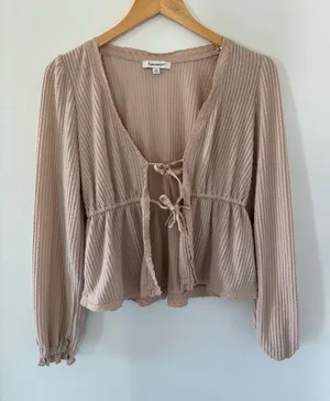 Francesca’s Tan Tie Up Detailed Top thumbnail 1