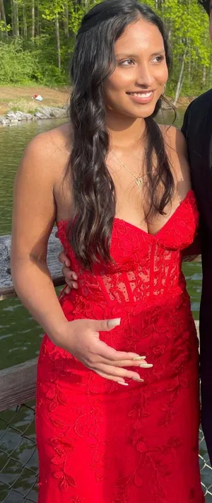 Sherri Hill Strapless Red Prom Dress thumbnail 1