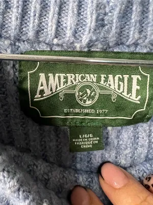 American Eagle Slate Blue Chunky Rib Knit Cropped Oversized Cabincore Sweater thumbnail 5