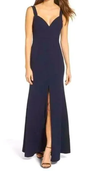 NWT Vera Wang front slit navy maxi gown dress formal Anthropologie thumbnail 1