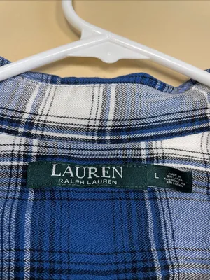 Lauren Ralph Lauren Women’s Plaid Blue White Black LS Button-Up Shirt thumbnail 8