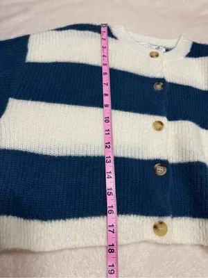 Altar'd State Blue and Cream Striped Button-Front Cropped Cardigan Size Small thumbnail 7