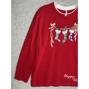 Vintage White Stag XL Sweatshirt Womens Christmas‎ Holiday Stockings Red Top thumbnail 14