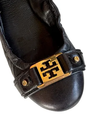 Tory Burch Leather Ambrose Ballet Flats Black Size 7 thumbnail 2
