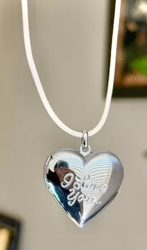 Handmade “I love you” stainless steel heart locket charm necklace 🍃🩵 thumbnail 1