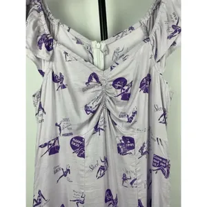 Lavender Milkmaid Pinup Novelty Cocktail Quirky‎ Print Flutter Sleeve Midi Dress thumbnail 5
