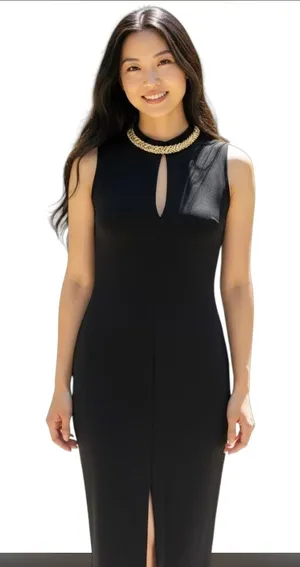 Forever 21 Black Midi Dress with Gold Detail thumbnail 1