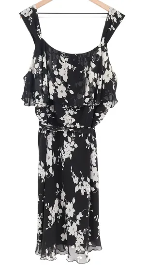 Ashley Stewart Dress Womens 20W Floral Ruffle Black White Sleeveless Excellent thumbnail 1