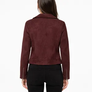 Old Navy Women’s Medium Burgundy Faux Suede Moto Biker Jacket Zip Cuffs thumbnail 2