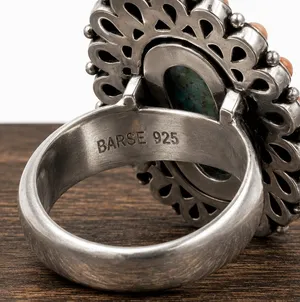 BARSE Southwestern Style Oversized Sterling Silver Turquoise Spiny Oyster Ring thumbnail 9