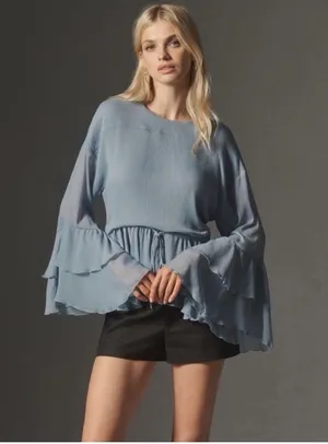 Anthropologie Long Sleeve Ruffle Tunic Size L Feminine Flowy Blouse Fairy thumbnail 1