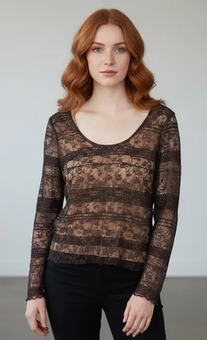 Worth Black Stretch Lace Long Sleeve Top with Sequin Trim – Size M thumbnail 1