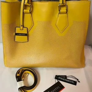 A. Bellucci Italian leather mustard‎ yellow bag B93 thumbnail 3