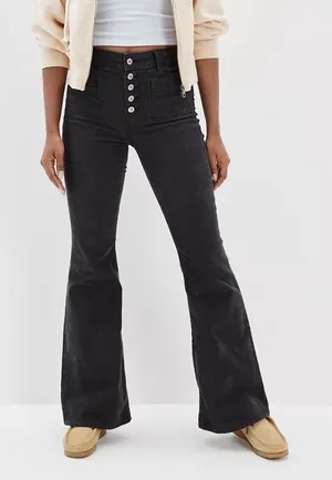American Eagle High Rise Corduroy Black Flare Jeans Button Fly Size 4 thumbnail 1