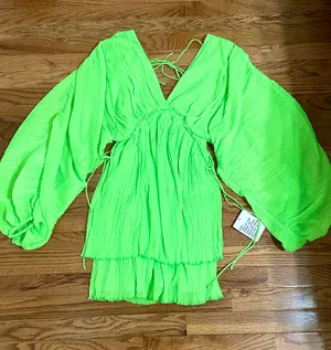 Neon Green Design Trapeze Mini Dress XS thumbnail 3