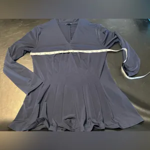 Ann Taylor Mixed Media Pleated Front Dark Blue Top size Medium thumbnail 7