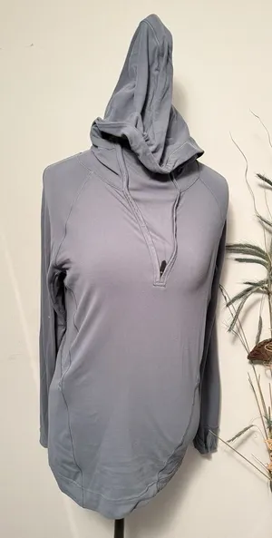 Lululemon Warm Stabilizer‎ 1/2 Zip Hoodie Sz 6 Blue Charcoal Top Base Layer thumbnail 1