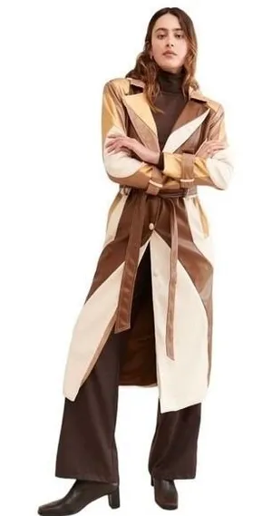COLIN LOCASCIO Francine Patchwork Trench Coat Vegan Leather Belted Retro Small thumbnail 1