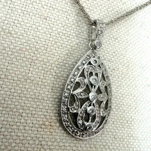 Clear Stone Teardrop Filigree Pendant Necklace thumbnail 4