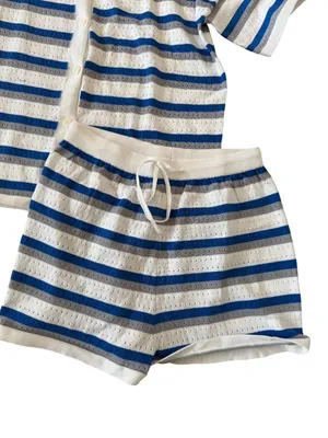 EKOUAER Blue White Striped Casual Two Piece Set Size Large NEW NWT thumbnail 6