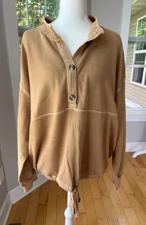 Old Navy Tan Beige Henley Drawstring Hem Sweatshirt Size Large thumbnail 1