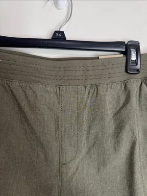 Chico’s Cuffed Cropped Tab Olive Green Seamed Pants elastic waistband Cotton 10 thumbnail 5