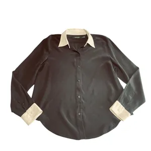 Lauren Ralph Lauren Classic Fit Two-Tone Black and White Silk Shirt size 12P thumbnail 7