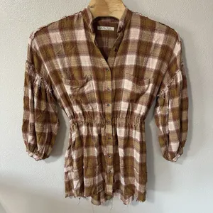 We The Free People Dress Women's XS By The Way Plaid‎ Mini Tunic Button Pockets thumbnail 1