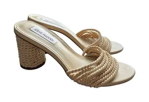 Steve Madden Jolina Block‎ Heel Cream Slip On Open Toe Sandals Size 8 thumbnail 1