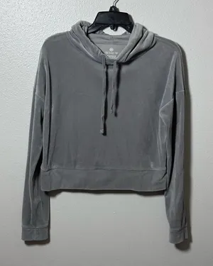 SO The Lounge Life Softest Hoodie Fleece Gray Cropped‎ Size Small. thumbnail 1