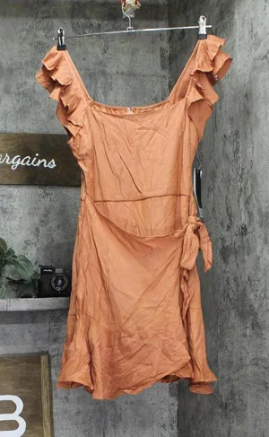 Trixxi Juniors Ruffle-Sleeve Faux-Wrap Dress 26ED087HWI Burnt Orange M thumbnail 1