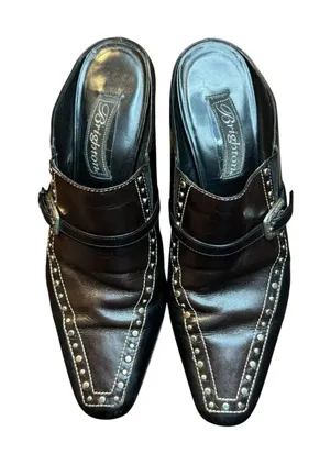 Brighton Shoes Womens Size 7 Brown Leather Studded Mule Kitten Heels Western thumbnail 1