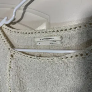 Anthropologie Sweater Women Small Cream Front Tie Knot Crochet Lace Cotton Blend thumbnail 3