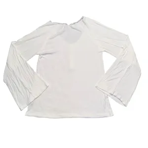 POL Henley Top Womens Medium White Excellent Lace‎ Trim Bell Sleeve UKT71 Cotton thumbnail 5
